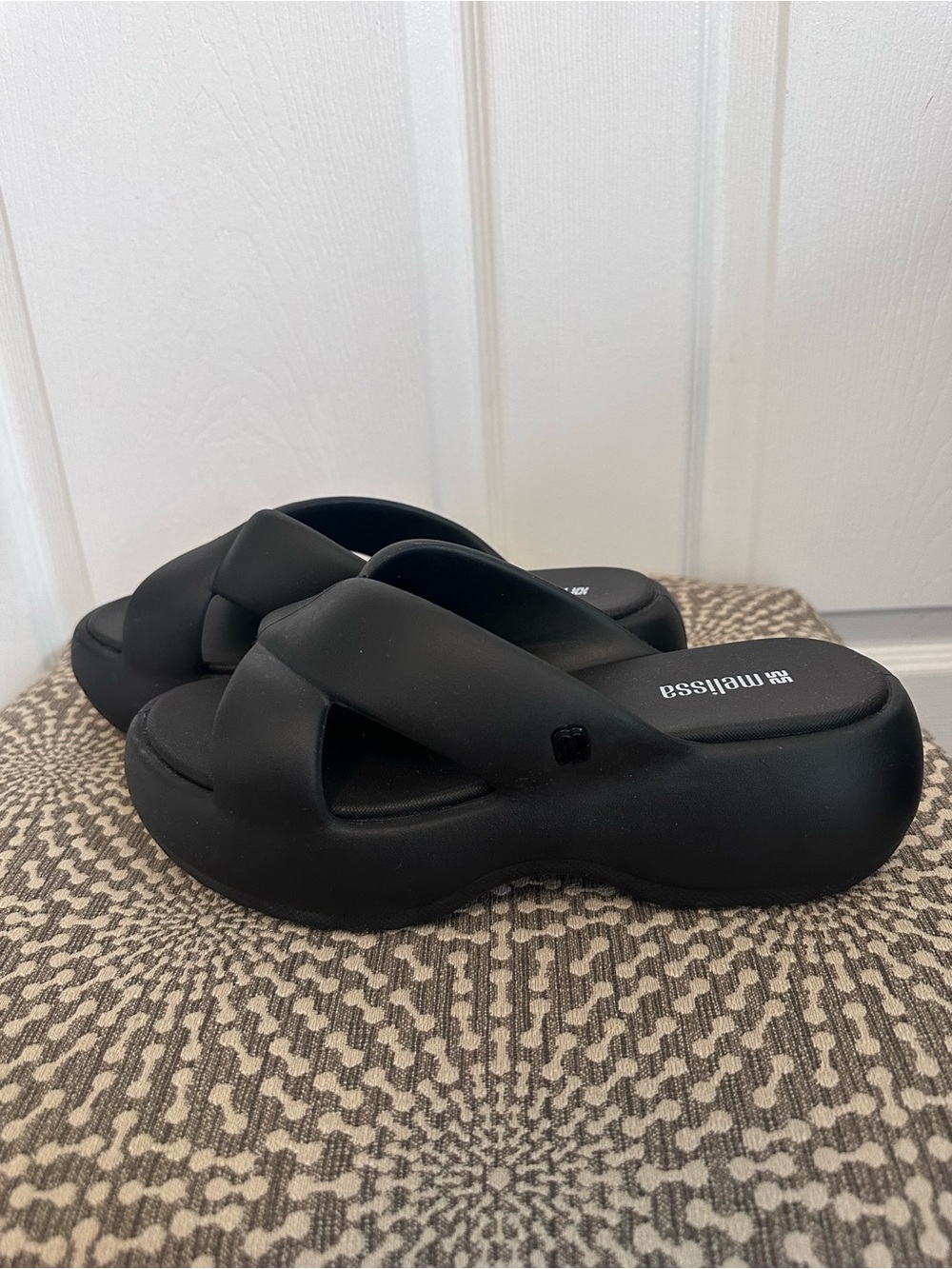 Melissa Black Crisscross Platform Slide Sandals